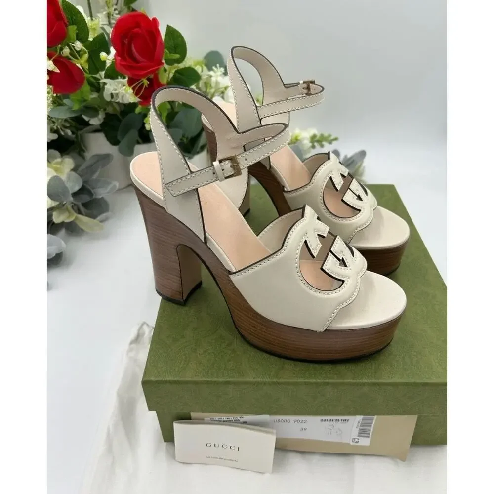 Women's Gucci interlocking GG leather platform sandals size 39 made in Italy